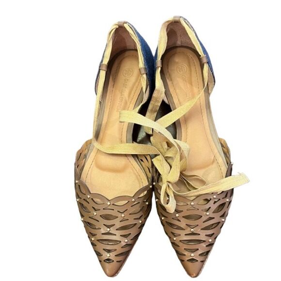 Gabriela Ephrem Leather Denim Flats Gold Lace Ankle Ribbon Size EU 37 (US 6.5) - Picture 8 of 10